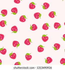 Seamless pattern with Kawaii strawberries. Vector