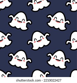 Seamless pattern of kawaii style ghost on blue background