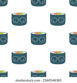 seamless pattern with kawaii sushi, vector illustration in flat style, cute print with asian food in cartoon style