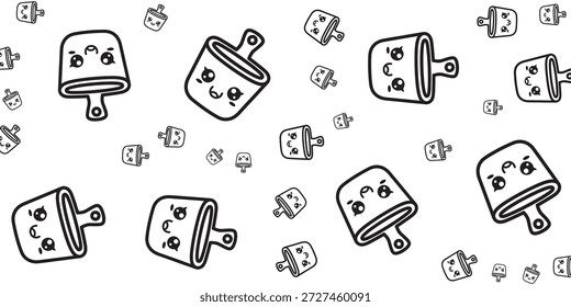 Ein nahtloses Muster aus Kawaii-Stil Hackbretter mit niedlichen Gesichtern, verstreut auf weißem Hintergrund.