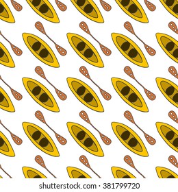 Seamless pattern with kayak.  Extreme sport illustration.