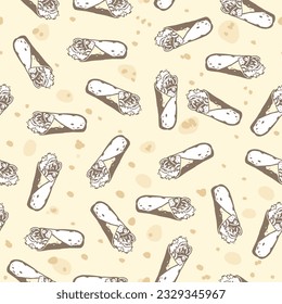Seamless pattern of kebab silhouette illustration on pita bread background