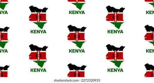 Seamless pattern of kenya country map in kenya flag colors. With the caption of the name of the country "KENYA".