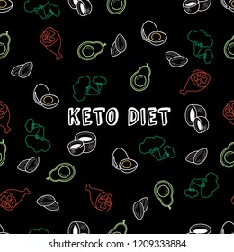 Seamless pattern with ketogenic low carb food. Keto diet. Vector illustration.