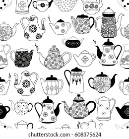 Seamless pattern with kettles on white background