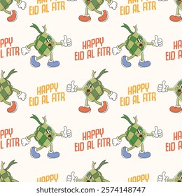 seamless pattern a ketupat cartoon character eid al fitr
