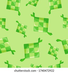 Seamless Pattern of ketupat vector illustration with beautiful green color in flat design style. Decorations for muslim holiday