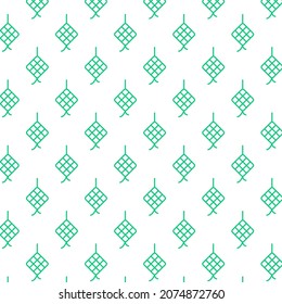 Seamless pattern of ketupat in white background with mini doodle (icon). Vector Illustration