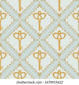 Seamless pattern with key and hand drawn elements. Textile surface design