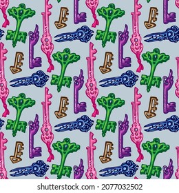 Seamless pattern of keys. hand drawn vector illustration for print or web design