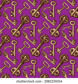 Seamless pattern of keys. hand drawn vector illustration for print or web design
