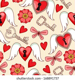 Seamless pattern. Keys and hearts. Valentine's Day.