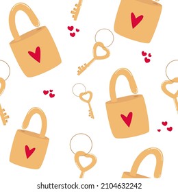 Seamless pattern. Keys and hearts. Valentine's Day. for valentine's day, wedding. packaging, paper, marriage proposal.