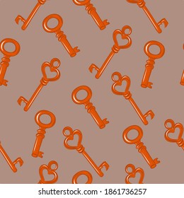 seamless pattern with keys in retro hand-drawn style. vector illustration.
