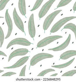
Seamless pattern of khaki leaves painted in watercolor