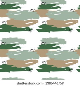 Seamless pattern with khaki texture in green and beige colors on white background. Vector illustration.