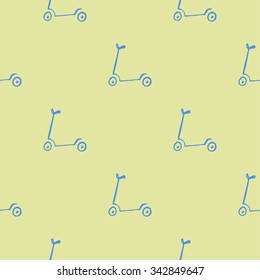 Seamless pattern with kick scooter. Graphic hand drawn background.