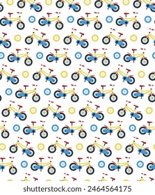 seamless pattern kid bike isolated white background