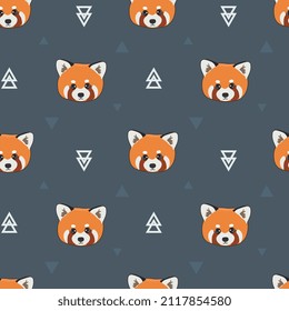 Seamless pattern for kid with cute red panda and triangles. Baby background for t-shirt print, packaging, wrapping paper, etc. Vector animal background.