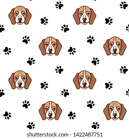Seamless pattern for kid with paw and dog. Cute baby background for clothes, room birthday decor, t-shirt print, kids wear fashion, baby shower invitation card