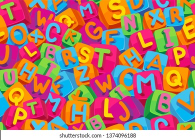 Seamless pattern kids alphabet. Vector color background