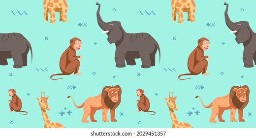 Seamless Pattern. Kids Animal Pattern.. Vector Illustration. Best for  fabric, wrapping, textile, wallpaper, apparel