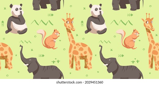 Seamless Pattern. Kids Animal Pattern.. Vector Illustration. Best for  fabric, wrapping, textile, wallpaper, apparel