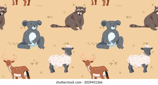 Seamless Pattern. Kids Animal Pattern.. Vector Illustration. Best for  fabric, wrapping, textile, wallpaper, apparel