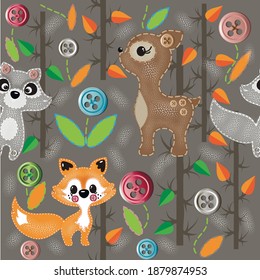 
Seamless pattern for kids animals in the forest. Vector illustration.