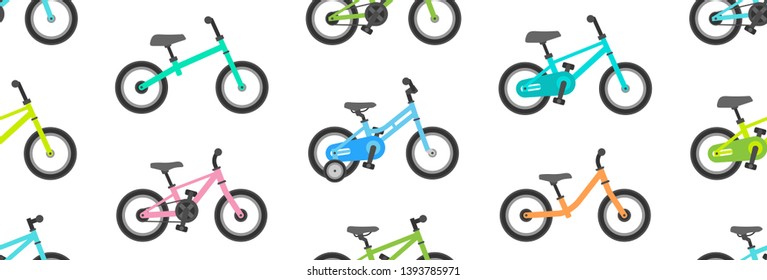 Seamless pattern with Kids bicycles. isolated on white background