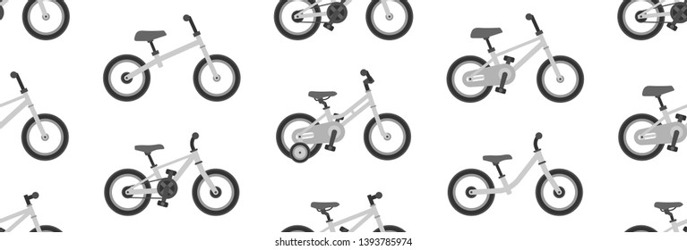 Seamless pattern with Kids bicycles. isolated on white background