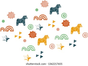 Seamless pattern for kids with block printed elements