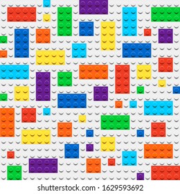 Seamless Pattern From Kids Blocks. Rainbow Color, White Background.