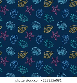 Seamless pattern for kids with cartoon underwater world. Pattern with seashells. vector illustration