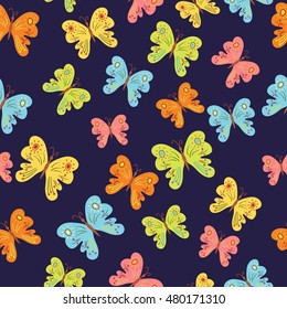 Seamless pattern for kids with colorful cute butterflies.  Vector Seamless  Backgrounds with butterfly for children, scrap booking, wrapping, baby fabric, print, design.