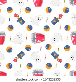 Seamless pattern for kids. Cute children's toys on a white background. Newborn textile design.