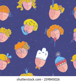Seamless pattern with kids faces - funny design