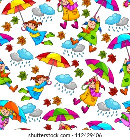 seamless pattern with kids holding umbrellas (JPEG available in my gallery)