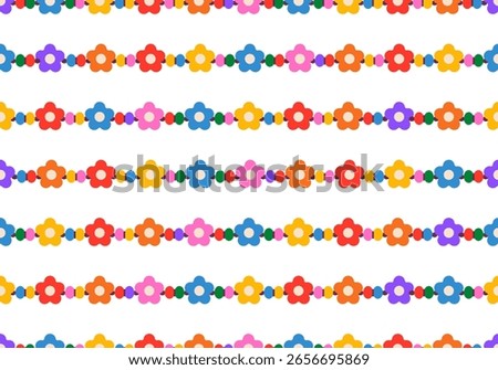 Seamless pattern with Kids jewelry. Plastic beads decorating handmade fashioned elements 90s style jewelry. friendship bracelets and letter beads