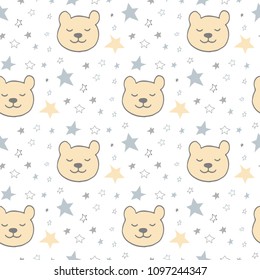 Seamless pattern for kids with moon and stars sleeping bedtime elements sleeping clock doodle Scandinavian style