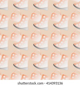 Seamless pattern kids shoes and bag. Vector illustration for your design