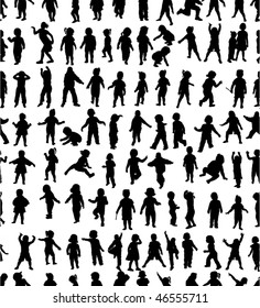 Seamless Pattern Of Kids Silhouettes