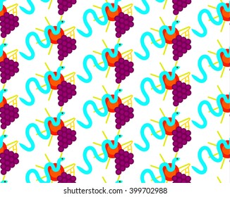 Seamless pattern of kids, snake with grapes and sunshine