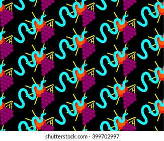 Seamless pattern of kids, snake with grapes and sunshine