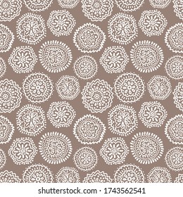 Seamless pattern for kids textile and tribal design. Vector lace doodle mandala.