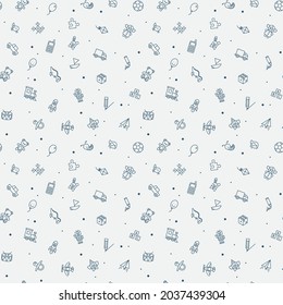 Seamless pattern of kids toys. Baby background, vector illustration for boy and girl. Fabric design from line icon.