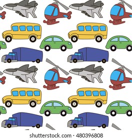 Seamless pattern of kids' transport, for packaging, tissue