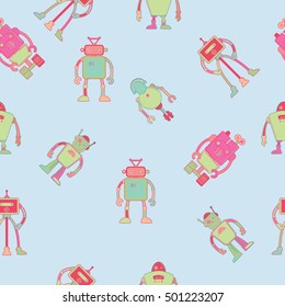 Seamless pattern for kids wallpaper design with robots vector illustration