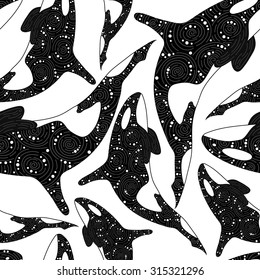 Seamless pattern of Killer Whale on white background, vector illustration
