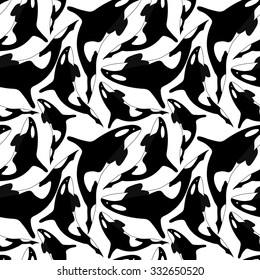 Seamless pattern of Killer Whale on white background, vector illustration